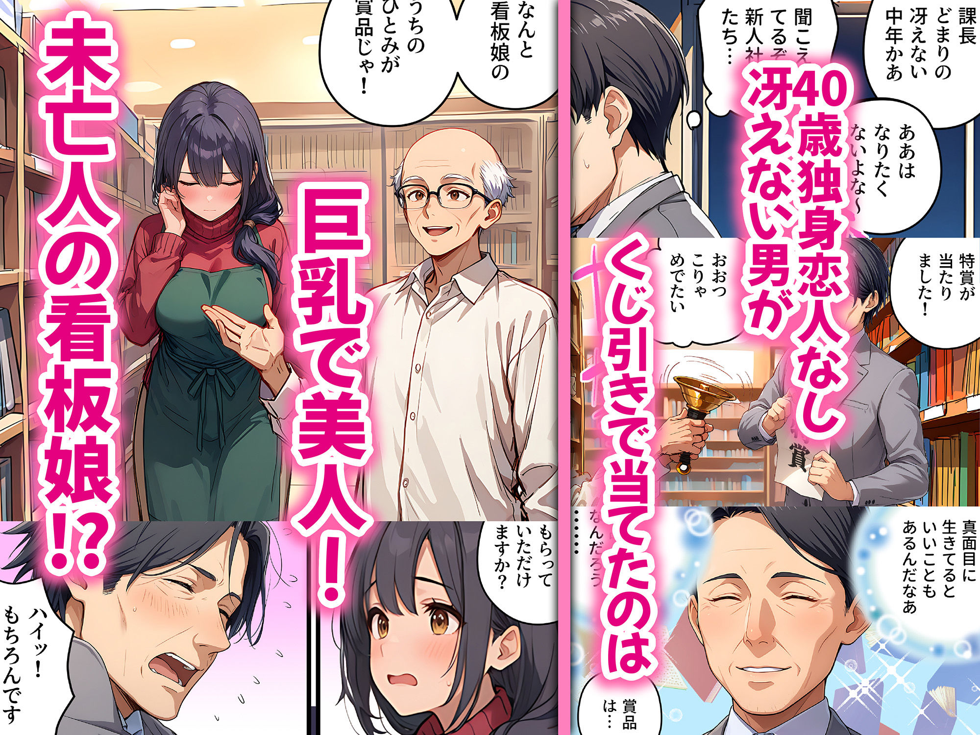 未亡人の巨乳看板娘(30)が賞品だったので授乳プレイ手コキ→パイズリ昇天→そのまま生ハメ中出しをキメてしまった課長の末路 - サンプル画像 2