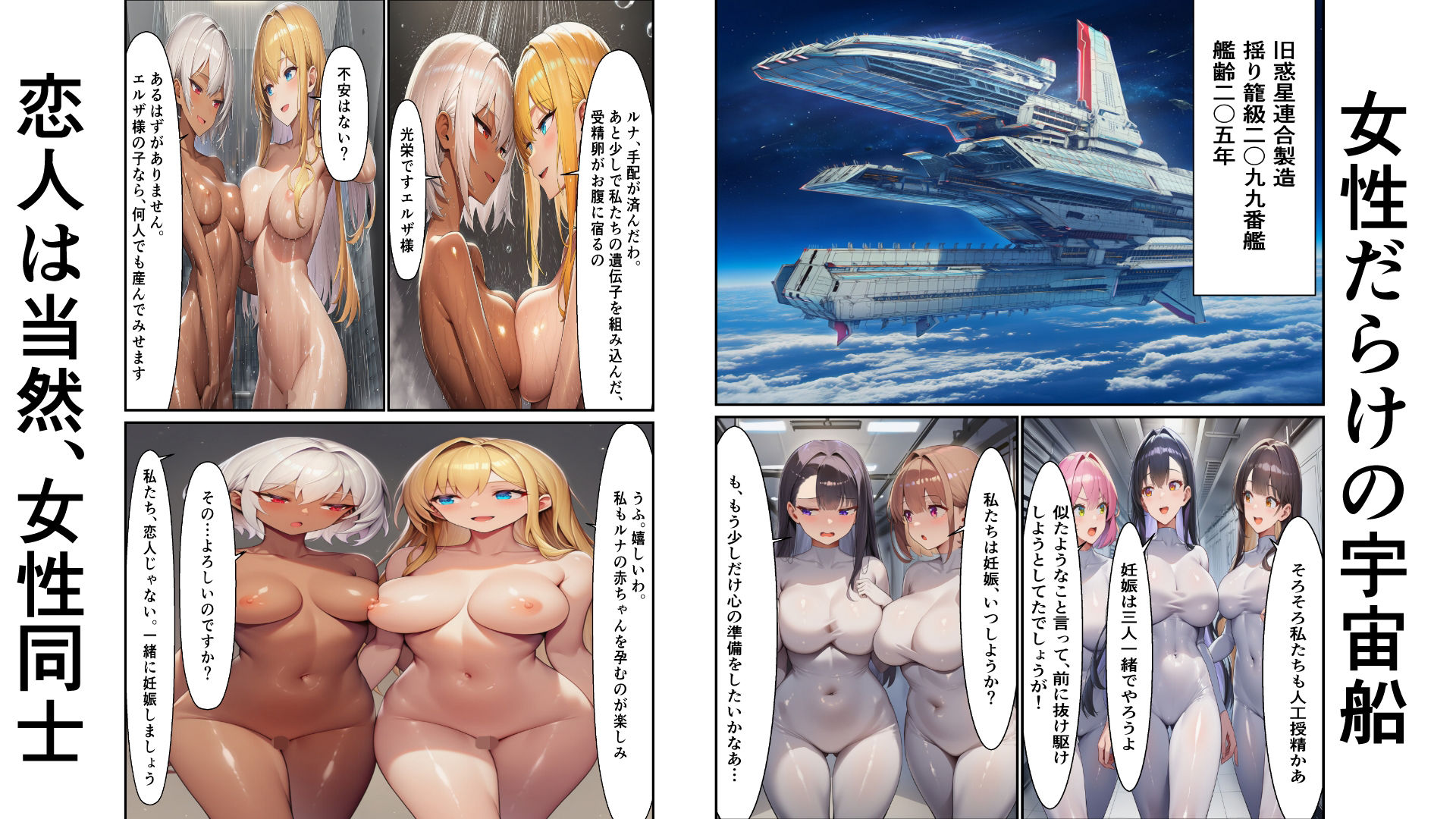 宇宙時代の百合カップルが男を挟みこんで妊娠するまで - サンプル画像 1