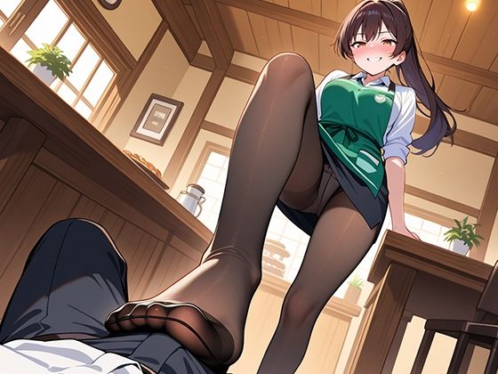 【足コキ特化】駅前カフェの美人で有名な店長はコーヒーを飲むとアルバイトの僕にストッキング足コキしてくる【足コキハラスメント】 - サンプル画像 2